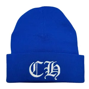 Chrome Hearts Embroidered CH Logo Beanie Blue White