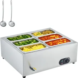 GAOMON 1500W Commercial Food Warmer,6-Pan Stainless Steel Electric Steam Food Warmer with Lids, Fast Heating Countertop for Catering, Restaurants, Hotels, and Parties