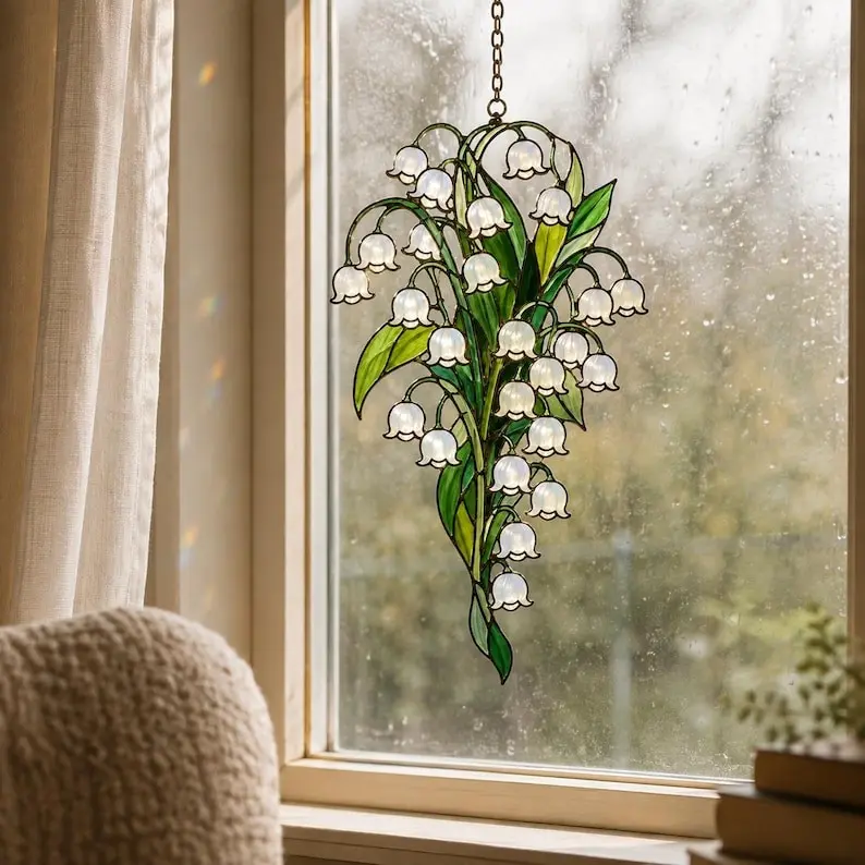 Lily of the Valley Stained Glass Suncatcher, May Birth Flower Gift, Wedding Gift for Couple, Everlasting Love Gift for Her