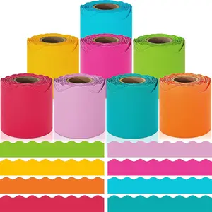 8 Rolls 262.4 Ft Rainbow Scalloped Bulletin Board Borders, Colorful Decorations for Class School Office, Ideal for Blackboard Whiteboard Trim Classroom Decor