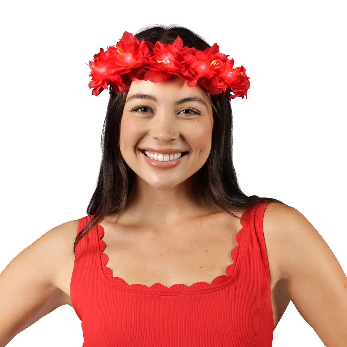 Light Up Red Flower Crown Headband for Festivals with Red LED Lights Adjustable Bendable Halo for Music Concerts & Day of the Dead Celebrations