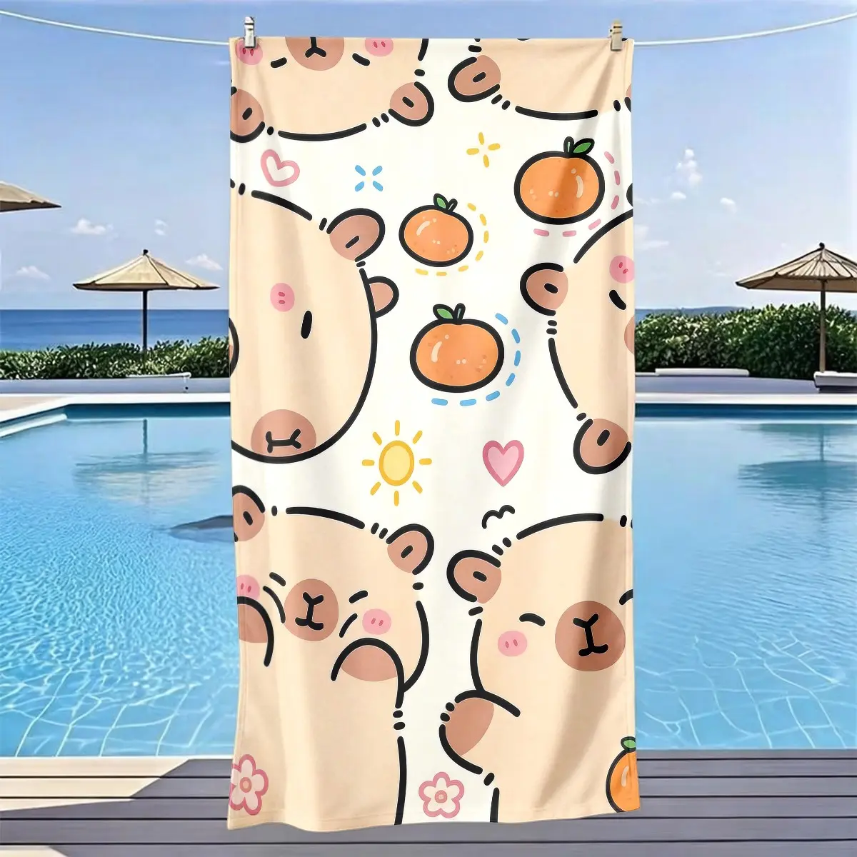 Capybara Otter Beach Towel, Quick-Dry Ultra-Soft Polyester Fiber, Large Size, Reusable, Best Gift