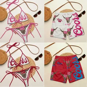Country  Beer Vacation Hawaii Drinking Print Bikini Set, Women's Summer Bikini Set, Small Floral Print Bikini, Casual Bikini Set, Summer Vibe, Gift for Women, Perfect for Beach Outdoor Activities