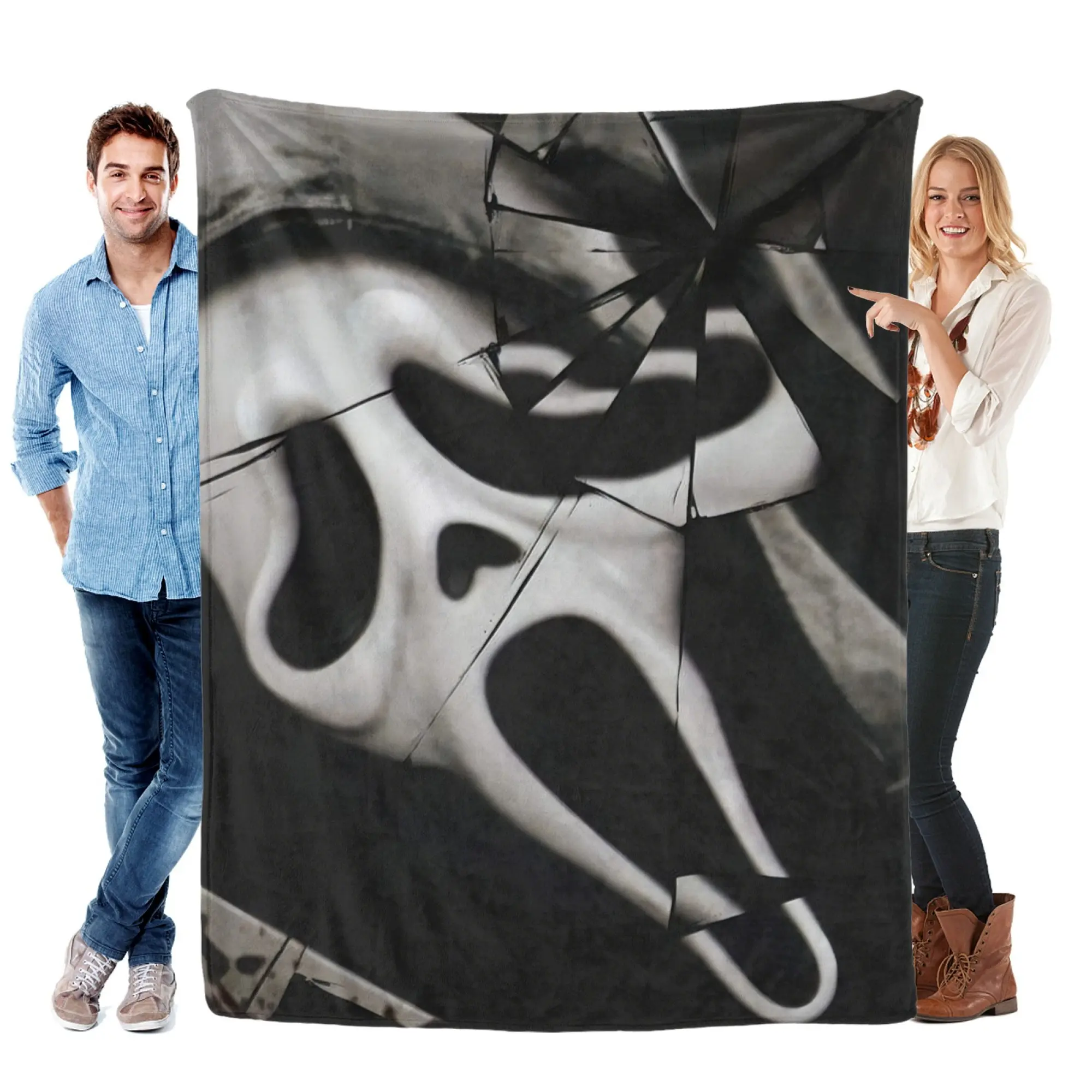 Scream Ghostface Shattered Glass Flannel Blanket Edgy Iconic Mask Cracked Glass Effect Soft Stylish Must Have For Horror Fans
