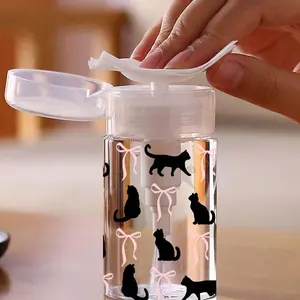 Pink bow-patterned transparent PET reusable travel dispensers, makeup remover dispensers, Makeup remover tool, with 3.38 oz/6.76 oz portable pump, suitable for nail polish remover, makeup remover. Features a dome design, hand wash only, and is reusable