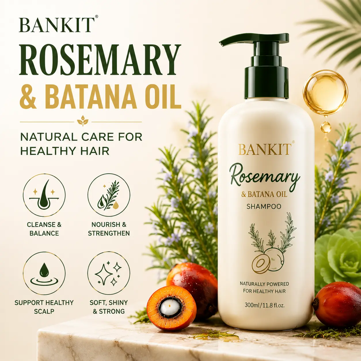 BANKIT Rosemary & Batana Oil Hair Growth Cleanser | Helps Reduce Oily Scalp & Dandruff, Soothes Scalp Irritation & Restores Smooth, Healthy Shine