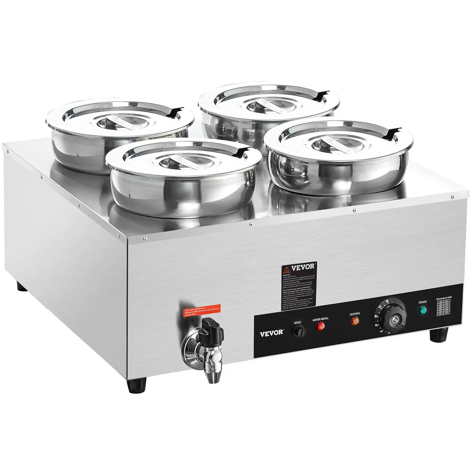 【Summerfinds】VEVOR Electric Soup Warmer, Four 7.4QT Stainless Steel Round Pot 86~185°F Adjustable Temp, 1500W Commercial Bain Marie with Anti-dry Burn and Reset Button, Soup Station for Restaurant, Buffet, Silver