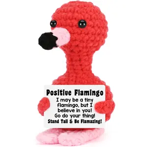 Mini Flamingo Birthday Gifts for Women, Halloween Christmas Stocking Stuffer Gift for Friend, Positive Crochet Shark Penguin Duck Animals Emotional Inspirational Support Handmade Flamingo Decor Handmade Crochet Figure Amigurumi