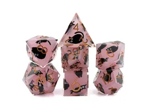 Black Cat DnD Dice Set Sharp Edge Resin RPG Dice 7-Piece Collection with Sleek Black Cat Motif for Dungeons & Dragons Pathfinder or Roleplaying Games