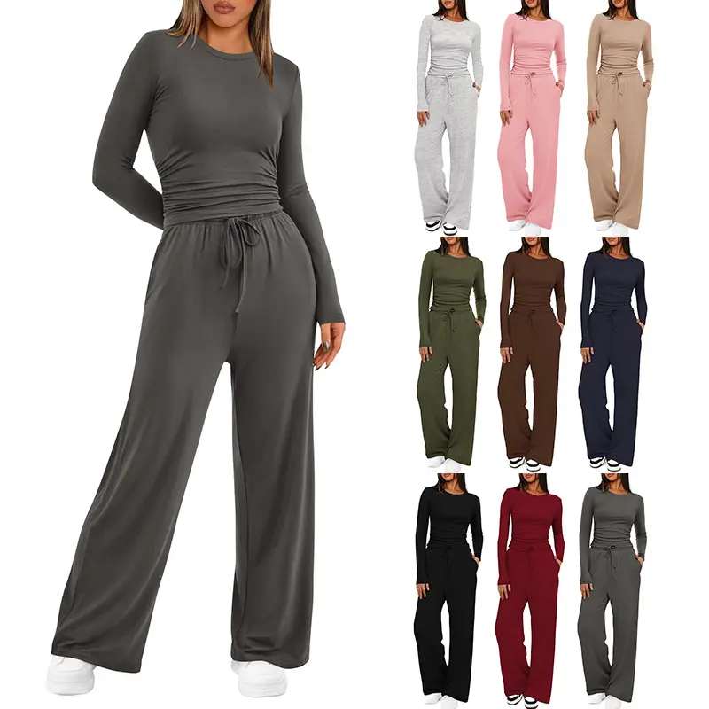Womens Jogging Suit 2 Piece - Casual Slim Fit Long Sleeve Sweatshirt & Long Pants Elastic Waist Tracksuit for Gym Streetwear Y2k Fashion