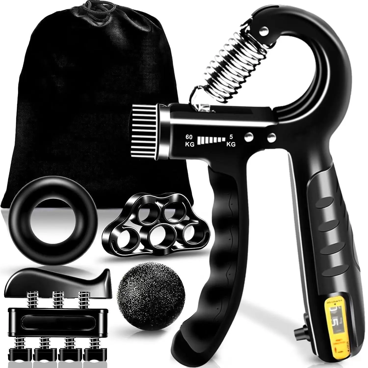 Grip Strength Trainer Kit (5 Pack), Forearm Strengthener, Hand Squeezer Adjustable Resistance, Finger Stretcher, Grip Ring, Relief Ball and Finger Exerciser for Men and Women springtok