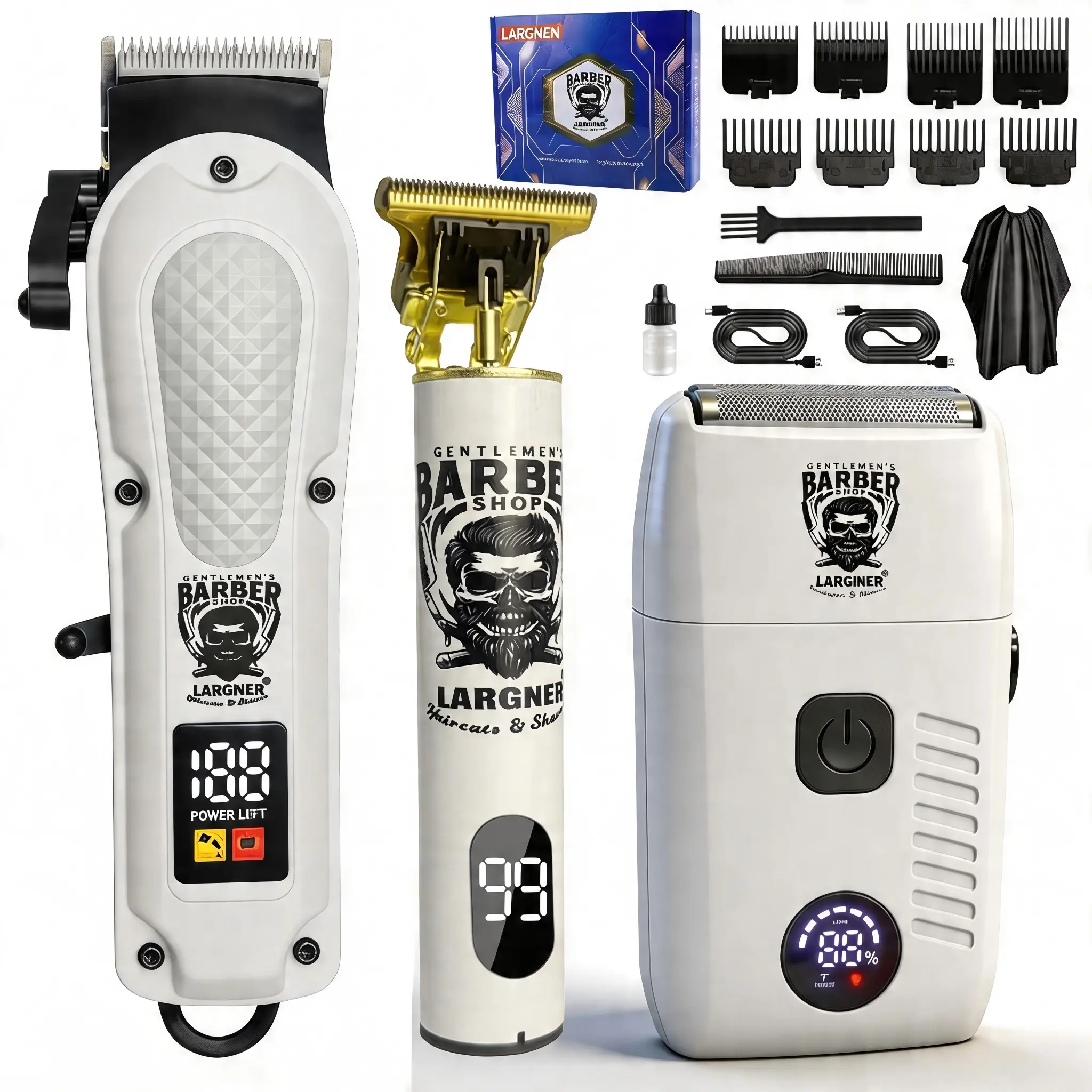 Largner Vintage Fashion Grooming Set, Home Haircut Solution, Razor, Trimmer, Reciprocal Shaver, Three-Piece Kit, Cordless Trimmer Set, Cordless Trimmers Kit, Body Hair Trimmer, Barber Equipment