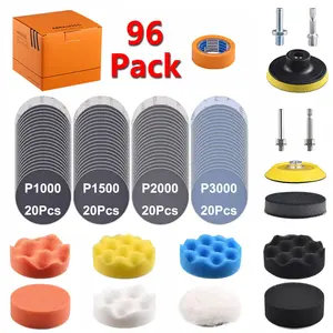 Car Buffer Polisher Kit, 96pcs/set Car Polisher Kit with 5/16" & 1/4" Shanks for Sanding, Polishing, Waxing, Sealing Glaze, Sanding Pads for Drill Attachment, Car Detailing Tools
