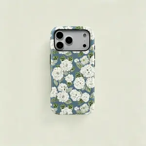 Dusty Blue & White Hydrangea Girly Aesthetic Summer Spring Flowers Fashion Cute Case with Durable, Shock Absorbing and Stylish Design. Compatible with Iphone 12, 13, 14, 15 16 17 ProMax and Pro Plus Series A creatively designed new phone case, perfect
