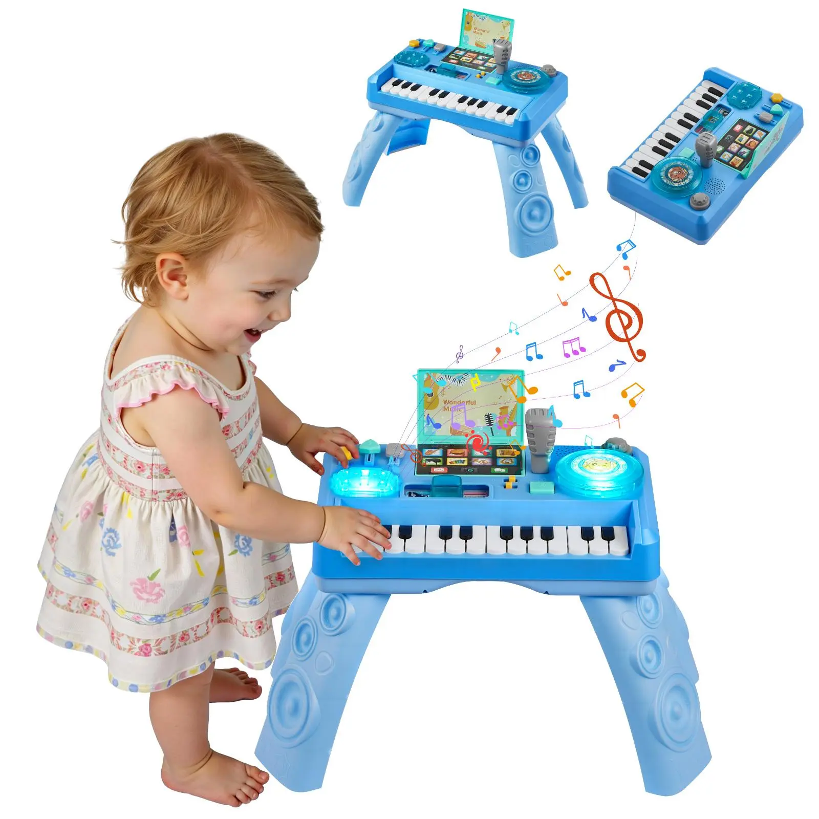 VEVOR Sensory Toddler DJ Playset, ABS Plastic Educational Musical Light Up Table Toy for 6+ Months, Toddler Sound Machine with 133 Sound Sources, Record & Replay, LED DJ Turntable (Birthday Gift Option)#BackToSchool