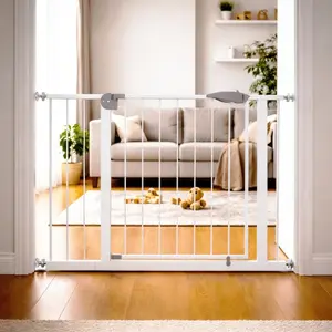 29.5-44.1" Wide Baby Gate for Stairs, Dog Gate Indoor for Doorways, No Drilling Pressure Mounted Pet Gates for Kids, Easy Walk Through Safety Gate, White , Adjustable Universal Safety Pet Gate,summervibes