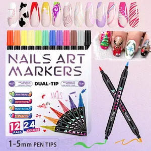 12pcs Acrylic Dual-Ended Nail Art Pens, French-style Beautification Quick-Dry Waterproof Outline Pen, DIY Colorful Drawing Markers for Daily Use, Dual Tip Marker, Acrylic Paint Pen, Double Tipped Markers