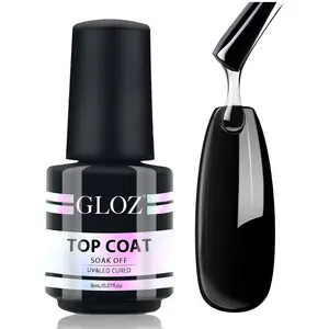 GLOZ Gel Polish No Wipe Top Coat, Shine Clear Glossy Gel Nail Polish, Long Lasting Soak Off UV LED Nail Lamp Gel, High Gloss Finish Nail Art Varnish, 8ML Nail Gift for Wome