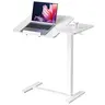 Overbed Bedside Table Adjustable with Wheels, Mobile Standing Stand Up Rolling Laptop PC Desks with Tilting Top Height Tray Side Computer Workstation