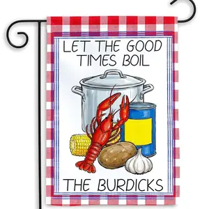 Let the Good Times Boil Garden Flag, Crawfish Boil Outdoor Decor, Cajun Seafood Party Yard Banner for Porch Lawn