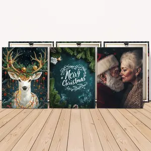 Wooden Framed Canvas Painting, 3 Counts/set Modern Christmas Themed Wall Art, Wall Decor for Home Living Room Bedroom Office