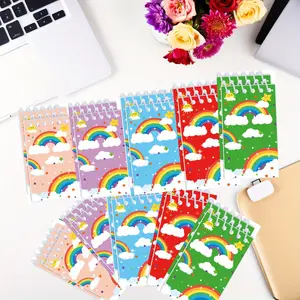 10/20pcs cartoon colorful rainbow cloud design message pad, mini notepad spiral note holder, pocket notebook, Memo Pads, Halloween and Christmas gift