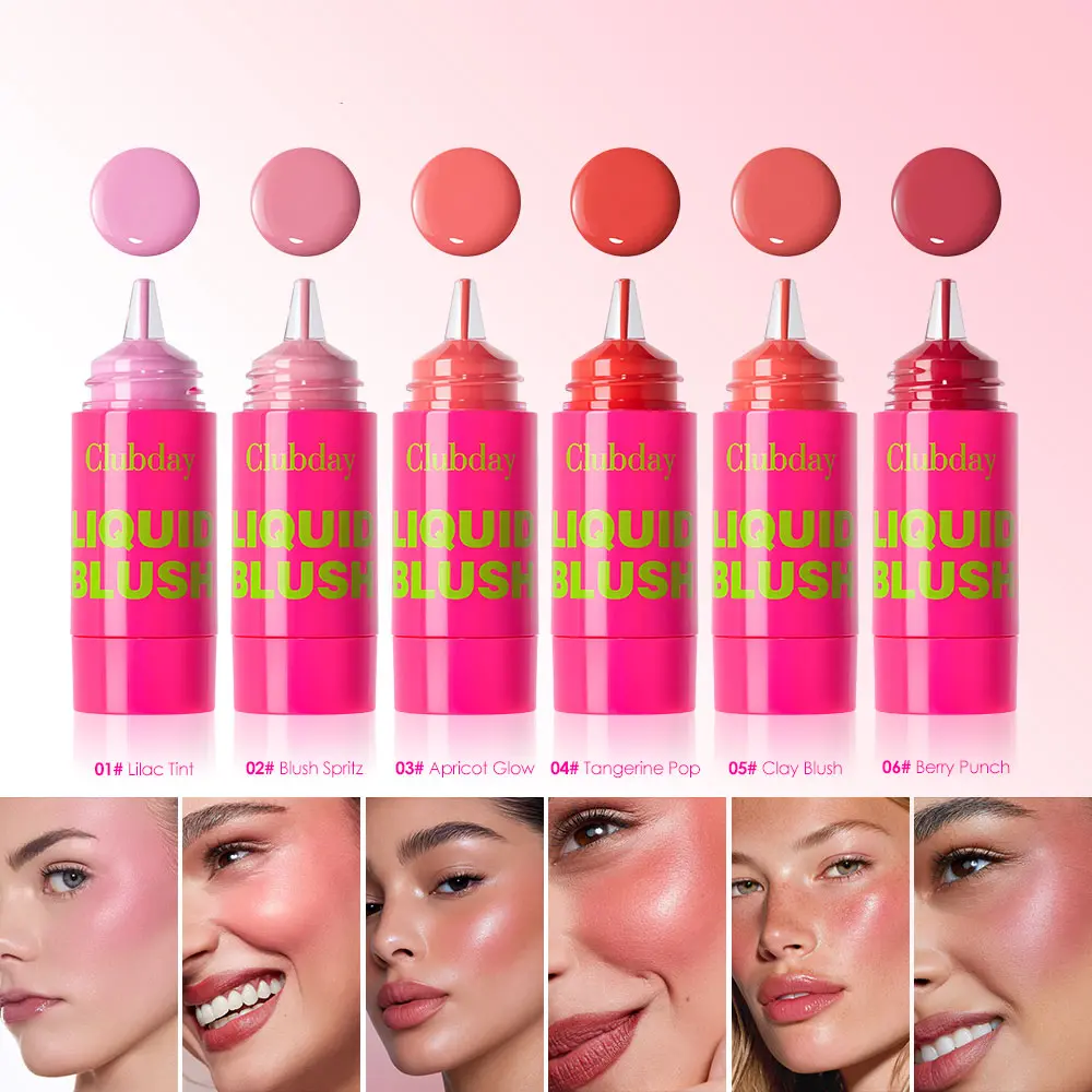 6 Color Pressed Fine Glitter Pearl Blush Liquid, Smooth Contour Blush Stick, Long-Lasting Natural Look Glow, Easy to Apply, Beauty Cosmetics, Suitable for All Skin Types