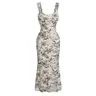 HYZ Women's Summer Floral Print Square Neck Mesh Sleeveless Bodycon Midi Party Dress