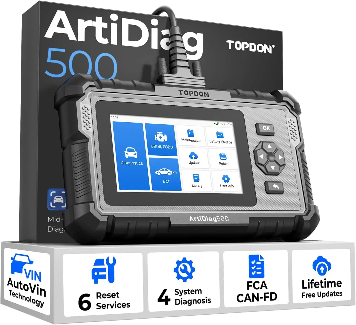 TOPDON AD500 OBD2 Scanner Oil/SAS/Throttle Reset Engine/ABS/SRS/Transmission, AutoVIN, Car Check Engine Code Reader with Battery Test, Lifetime Wi-Fi Free Update Steering Vehicle Bidirectional Scan Tool