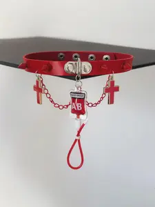 Gothic Vampire Necklace, Dark Cross Pendant, Unisex PU Leather Chain, Handmade Choker