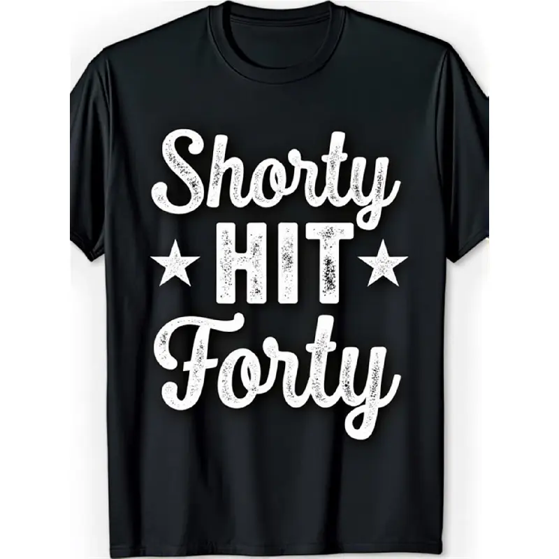 Unisex Menswear Graphic Tee - 40th Birthday Short-Sleeve Top, Shorty Turns 40 Print, Heavyweight Relaxed Fit Round Neck, Comical Casual Celebration Gift