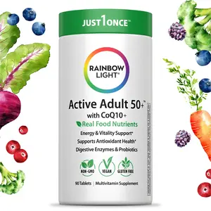 Active Adult 50+ plus Real Food Nutrients, 90 Vegan Caplets Multivitamin Supplement Gluten Free