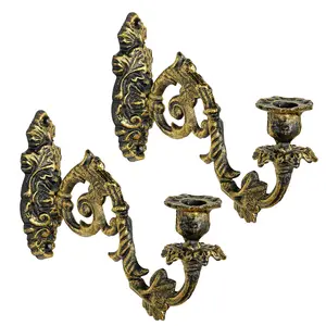 Sungmor Set of 2 Ornate Cast Iron Wall Candle Sconces,Vintage Taper Candle Holders,Decorative Wall-Mounted Sconces for Living Room,Bedroom and Farmhouse Decor