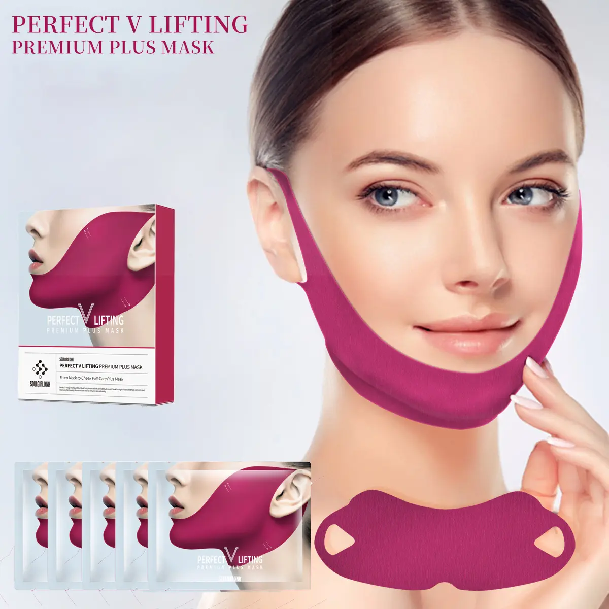 5-Piece Peptide Firming V-Shape Lifting Mask, Double Chin Strap, Rich in Peptides & Collagen, Hydrating Gel Patches, Neck Mask Firming Skin Care Beauty Products