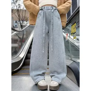 Girls' Spring Star Diamond Stone-Washed Jeans for Medium And Large Children