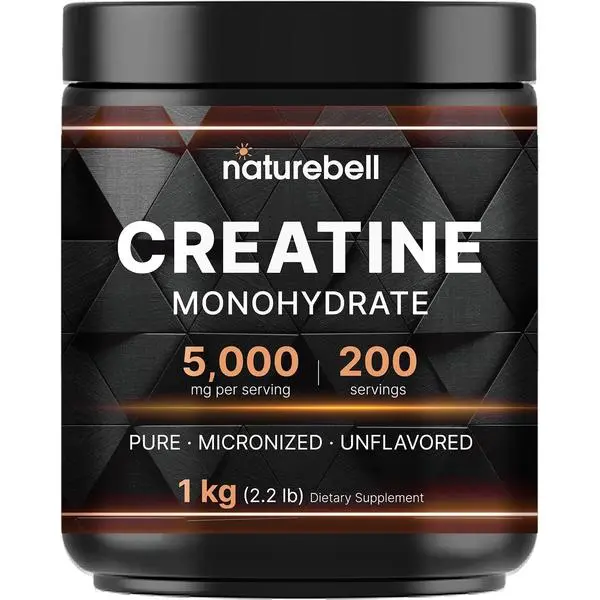 NatureBell Micronized Creatine Monohydrate Powder, 200 Servings 5g Per Serving. Creatine Bulk Supply (1 kg / 2.2 lb). Unflavored & Easy-to-Mix. Keto, Vegan, Filler Free.