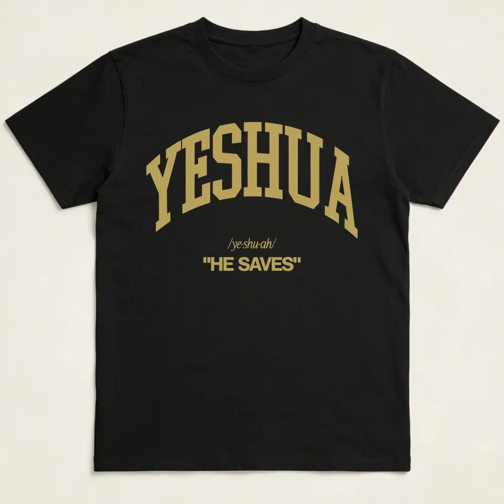 Men's 230 Pure Cotton Retro Washed Seamless Smooth Short-Sleeve Round Neck T-Shirt - Soft Fabric, Single-Sided 'YESHUA HE SAVES' Graphics, Plain Casual Christian Gift Menswear Top