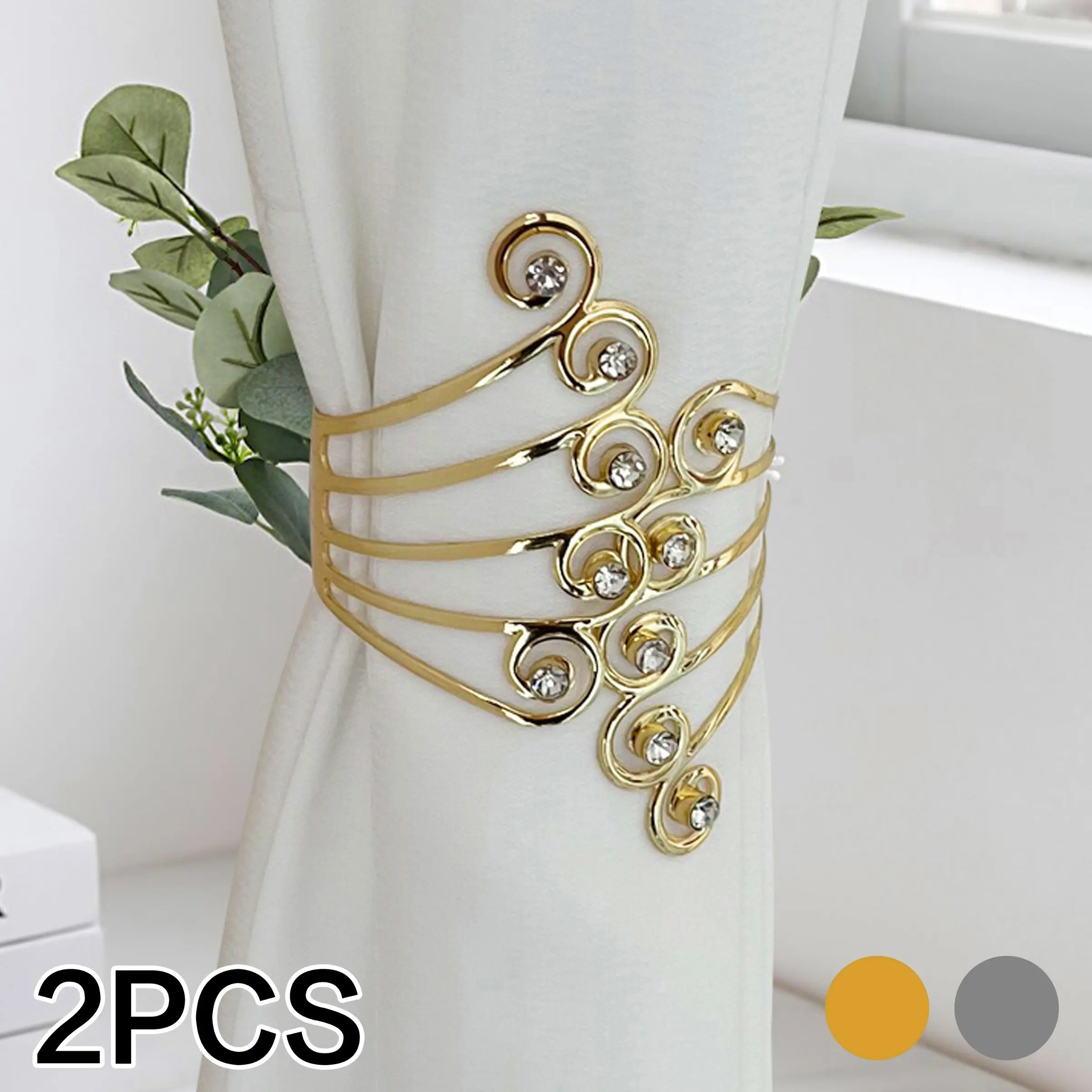 2 Pairs Metal Curtain Tiebacks with Rhinestones, Embellishments Adjustable Window Drapery Holdbacks, Home Decor Accessories, Simple Fashion Style