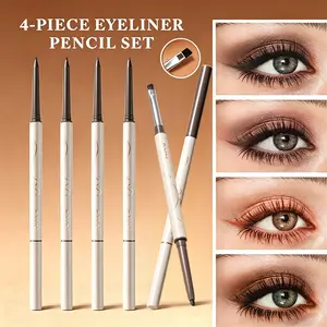 AMG 4-Piece Double-Ended Gel Eyeliner Set - Waterproof, smudge-proof, long-lasting, smooth, and creamy. Versatile blending brush to soften liner or blend eyeshadow, ideal for any eye look.Ideal gift for daily makeup lovers.