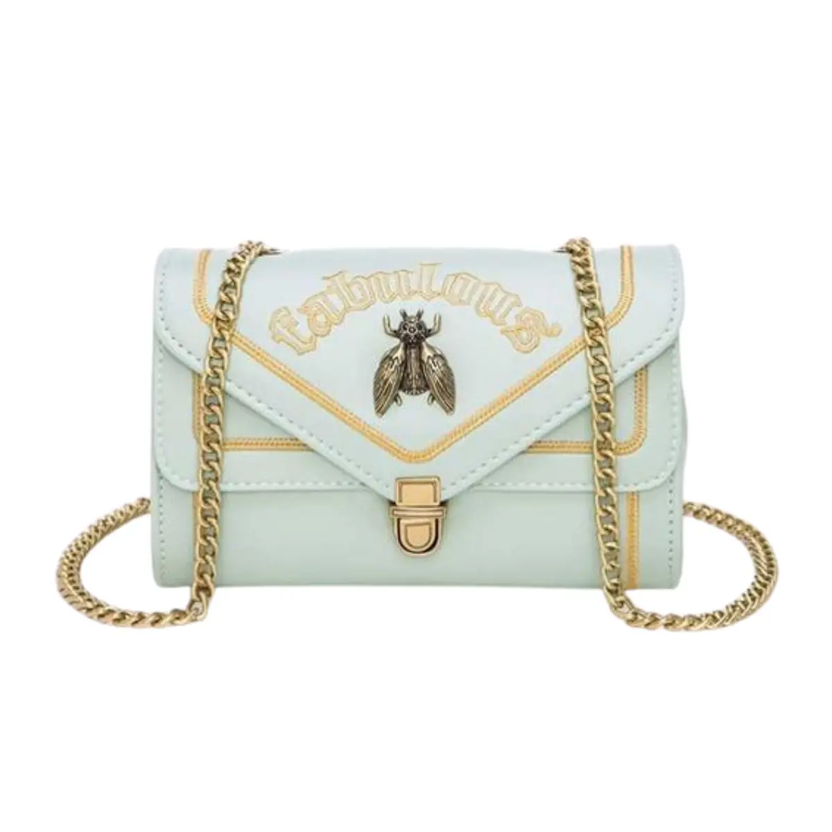 Queen Bee Embroidered Convertible Shoulder Bag with Chain Strap & Flap Closure-FINAL SALE