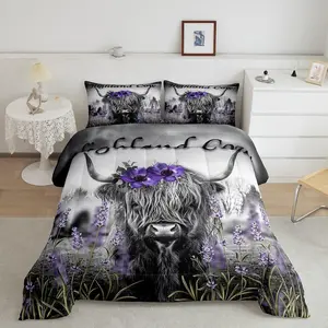 Feelyou Highland Cow Comforter Set - Cow Print Quilted Fabric Bedding, Western Funny Bull Cattle Duvet Insert, Multi-Size Wildlife Farmhouse Travel-Friendly (King Option Available)
