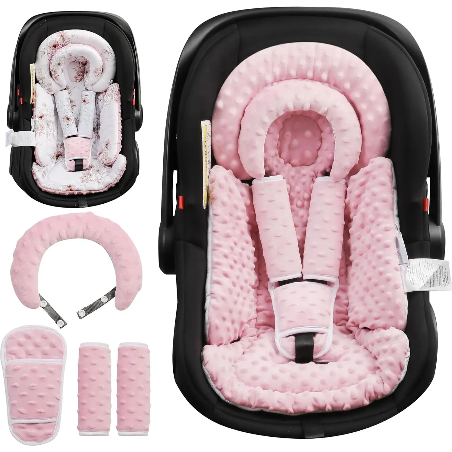 Infant Car Seat Insert with Removable Cushion  Baby Preemie Newborn Infant, Reversible carseat Insert Head Body Support s  Stroller, Baby Swing, Rocker, Bouncer, Bassinet - Pink