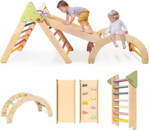 Pikler Triangle Climbing Gym Must Have Indoor Toy for Active Kids & Toddlers with Colorful Ladders and Climbing Wall Features 5-in-1 Set