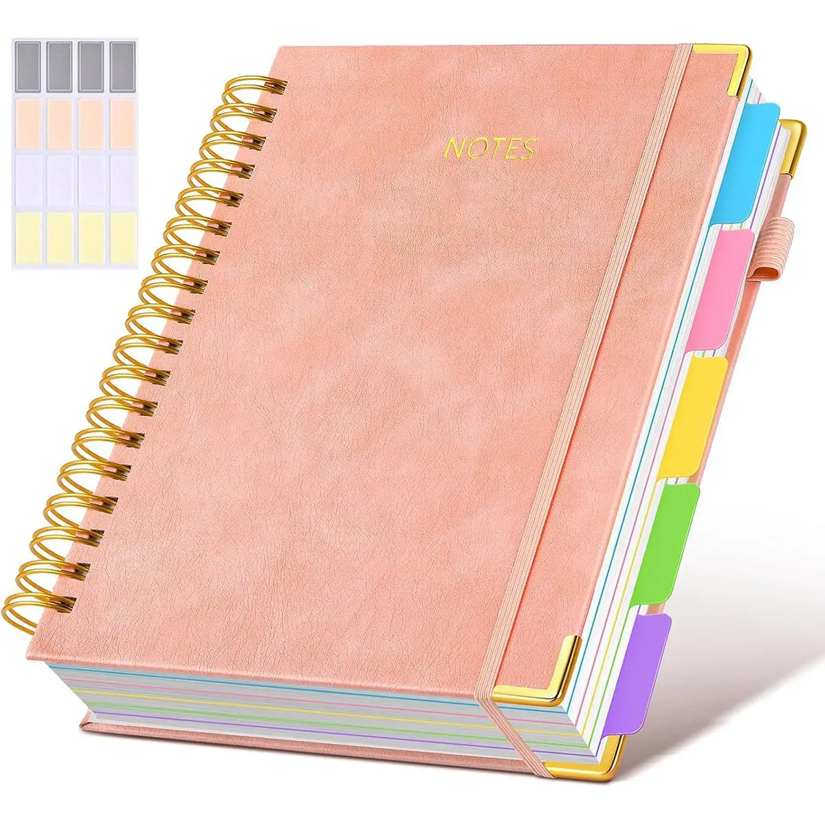 Hardcover Spiral Notebook Journal with Removable Dividers Tabs, 300 Pages Leather 5 Subject Notebook College Ruled, 8x10 B5 Notebooks for Work School Note Taking, Spiral Bound Notepad, Lined Journal for Women, Planner Notebook, Journaling Notebooks