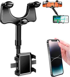 Upgraded Multifunctional Rear View Mirror Phone Holder - 360°Rotatable And Retractable, Universal Mount, Fit For Most Phones and Cars