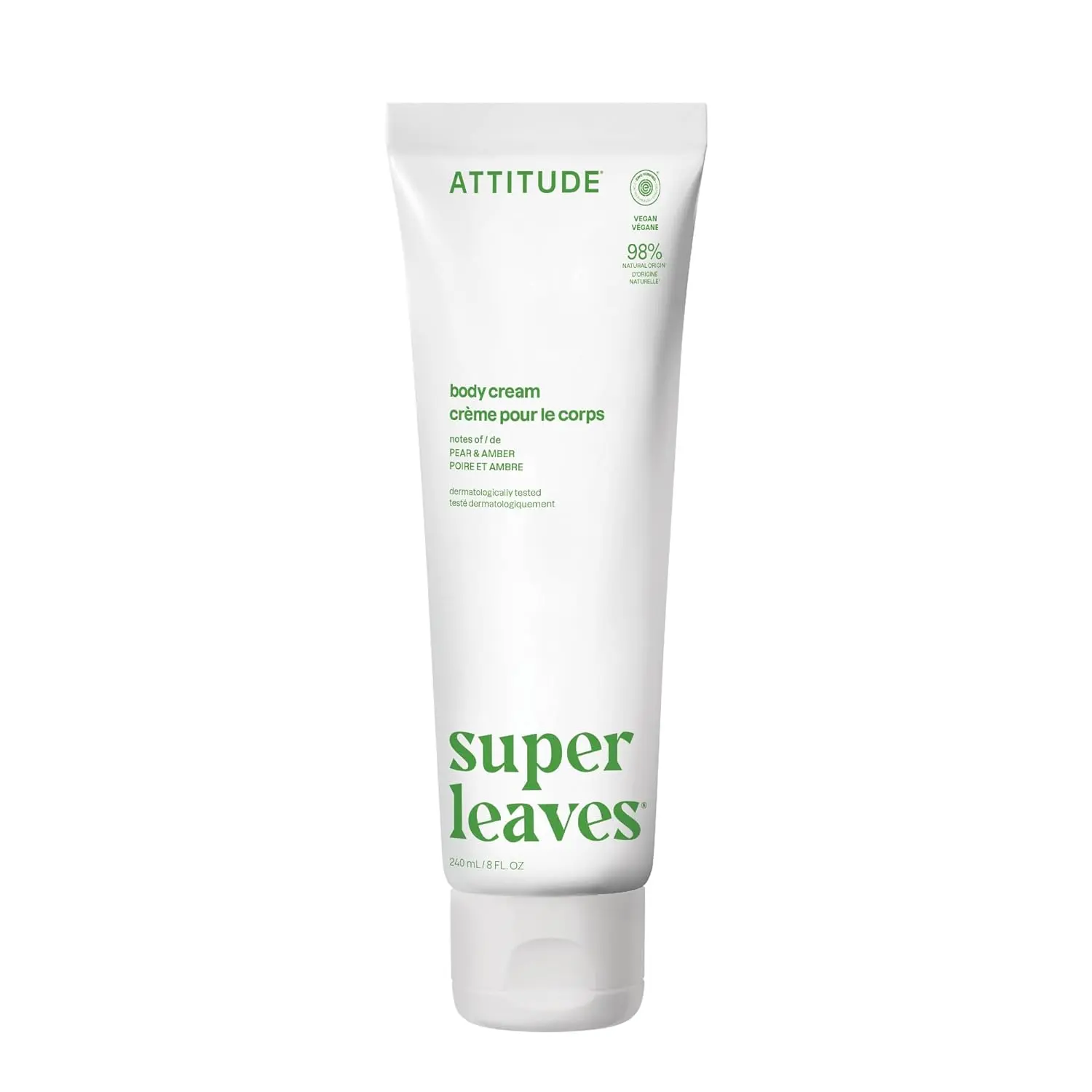 ATTITUDE Body Cream, EWG Verified Moisturizer, Vegan Moisturizing Products For Dry Skin, Dermatologically Tested, Pear & Amber Scent, 8 Fl Oz