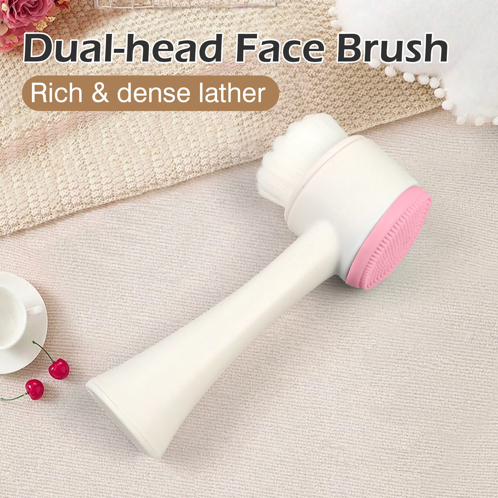 1 Count double-headed facial cleansing brush, Silicone & Bristle Dual Side for Pore Cleansing Exfoliation