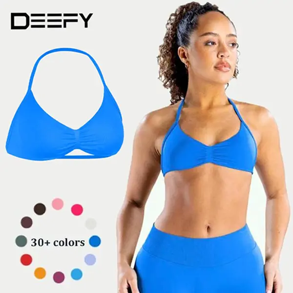 [SIZE UP 1] DEEFY Impact Strappy Bra Fitness Gymwear Halter SportsTop Open Back Padded Gym Workout Sportswear Women Seamless Tank Activewear Tops Low Impact Bra Gym