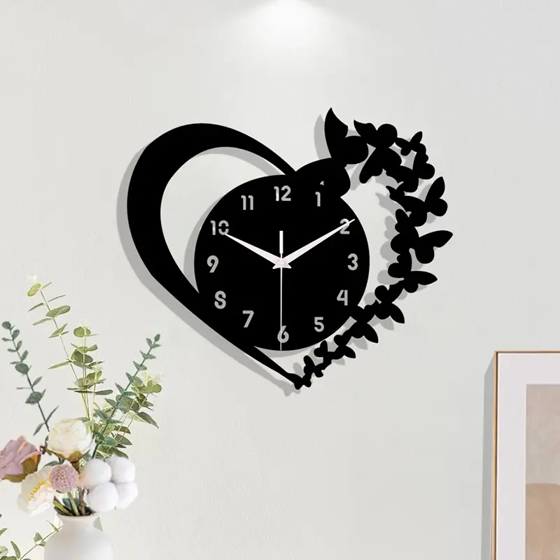 Heart-Shaped Modern Wall Clock, Creative Frameless Design, Acrylic Silent Clock, Home Decor for Living Room Bedroom Kitchen Office, Decoration