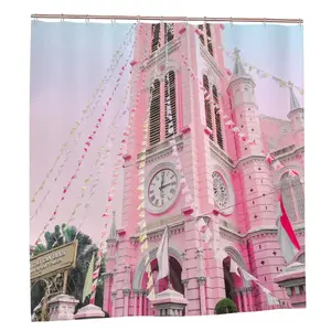 Pink Church Architecture Shower Curtain